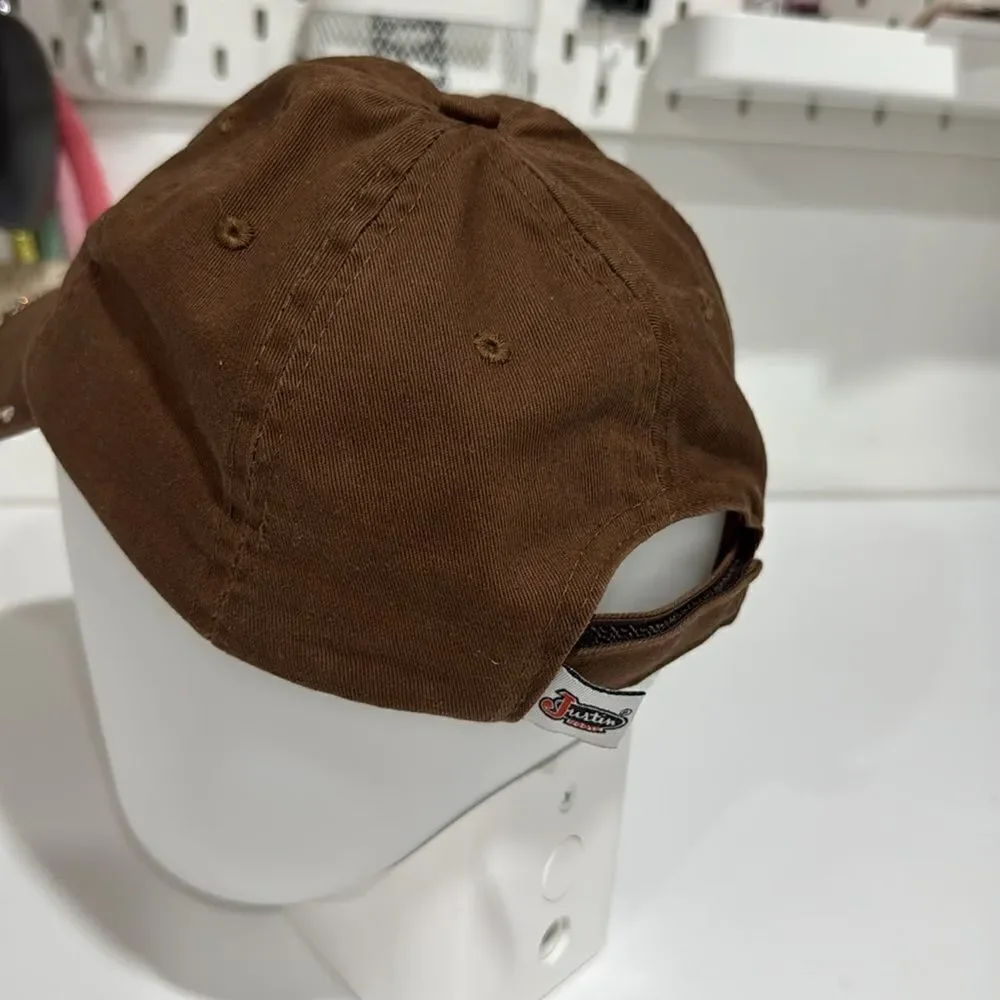 Justin Boots Chocolate Brown Embroidered Cap EUC